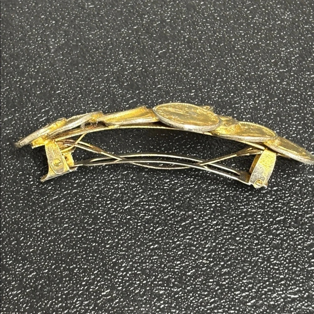 Vintage Gold Tone Coin Hair Clip Made in France